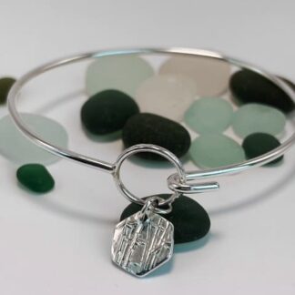 sterling silver clasp bangle with fine silver bamboo charm