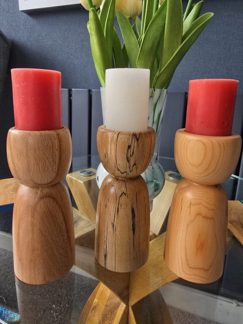 Handcrafted Wooden Candle Holders in Oak, Yew and Spalted Beech