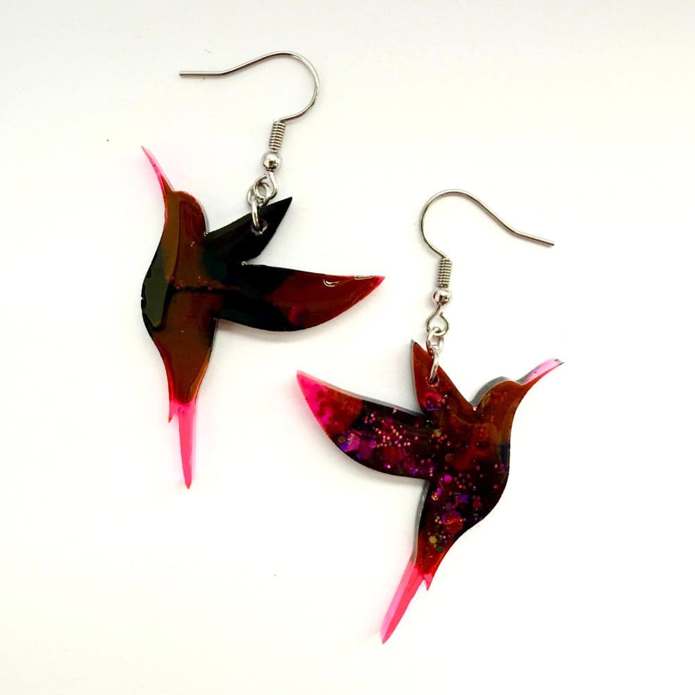 Handmade Glitter Hummingbird Resin Earrings – Statement Boho Jewellery - Image 7