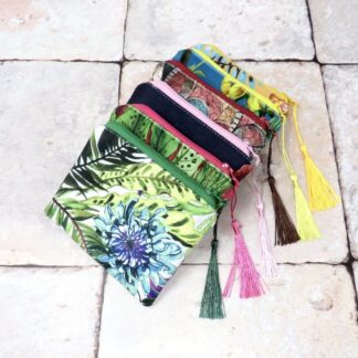 Colourful printed velvet coin purses with tassel zip pulls