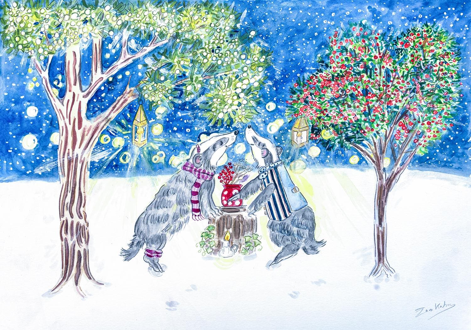 #tbch #tbchseller #illustratortbch #badgers #woodland #cards #christmas #festive #natureart #woodlandchristmas #badgersinwinter #christmasbadgers #mistletoekiss #humourousanimalillustrations
