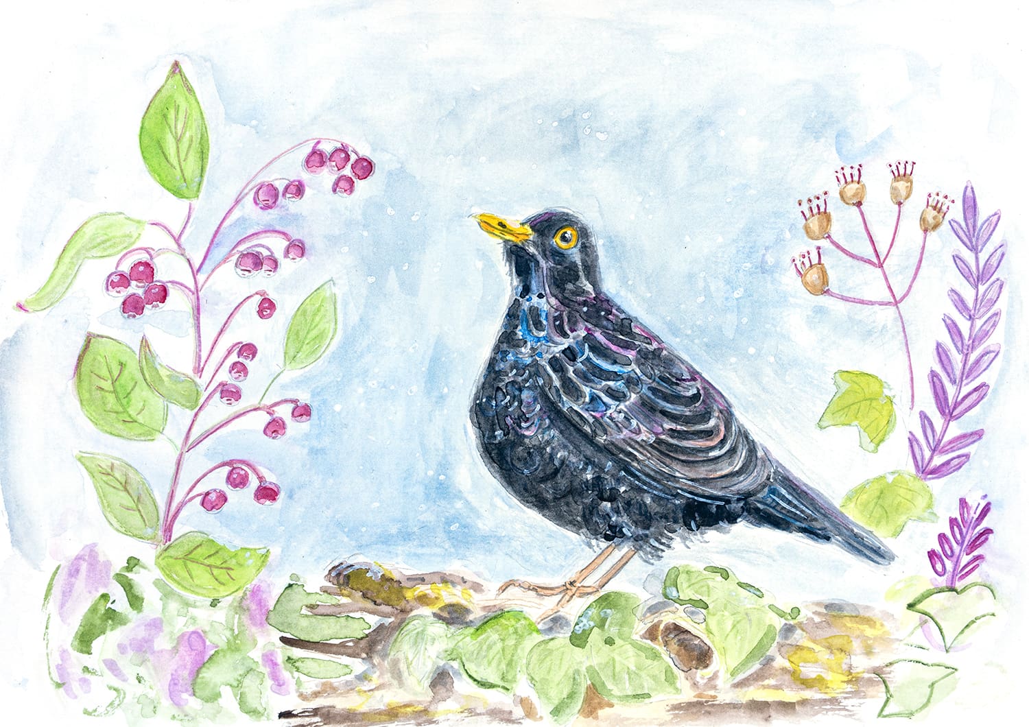 British Bird Illustrations- Goldcrest, Robins and Blackbirds (printed Christmas cards) - Image 5