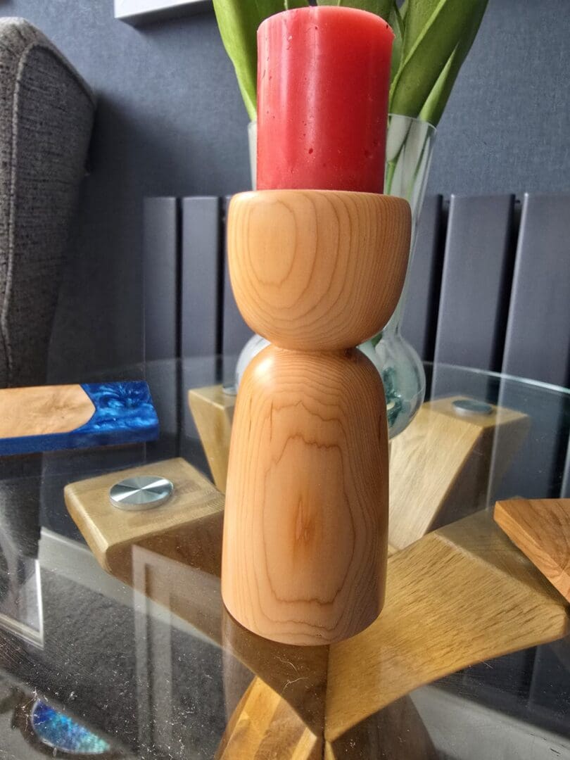 Yew Candle Holder with Pillar Candle