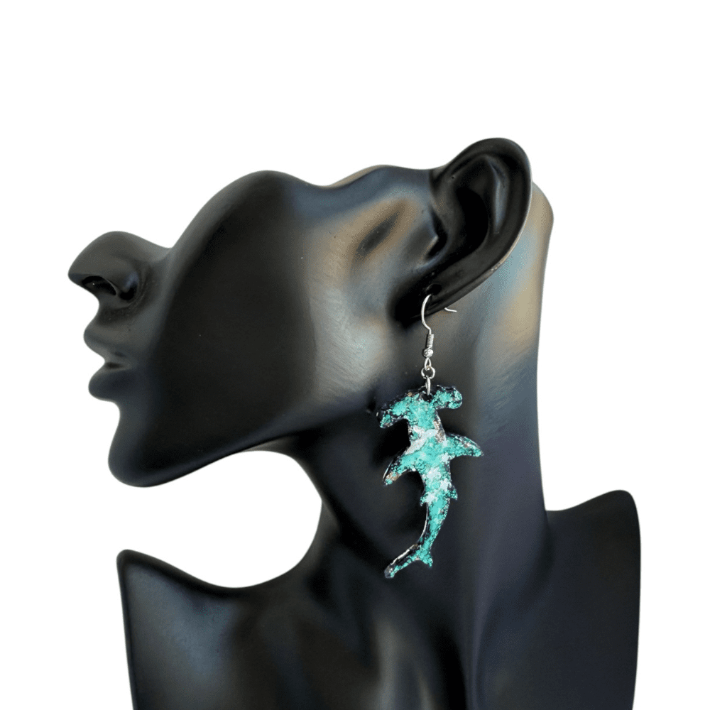 Blue Glitter Hammerhead Shark Hypoallergenic Earrings - Image 7