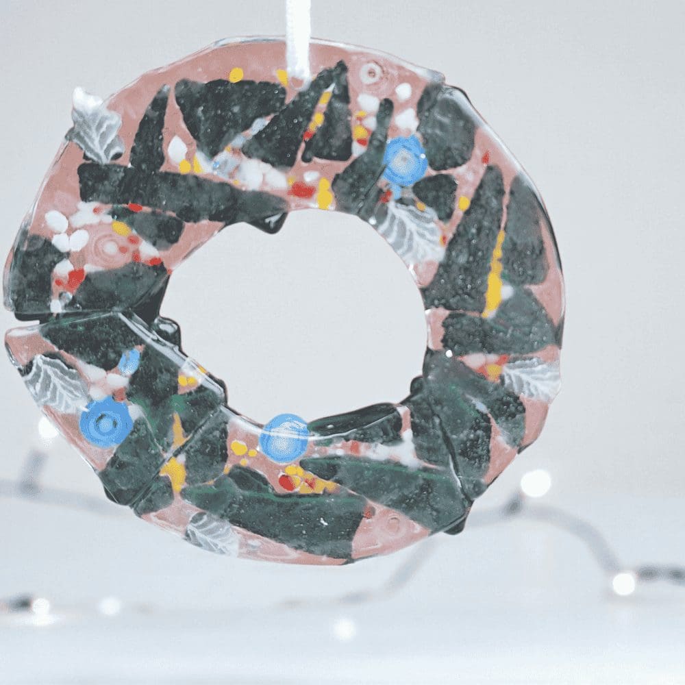 Fused Glass Christmas Wreath Ornament – Handmade UK - Image 4