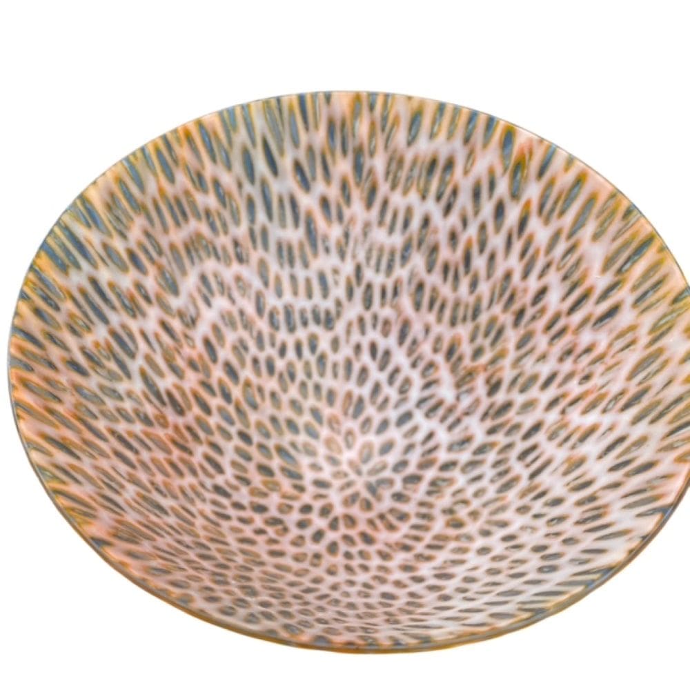 Kiln formed Glass Dropout Bowl Orange and Aventurine Blue - Image 4