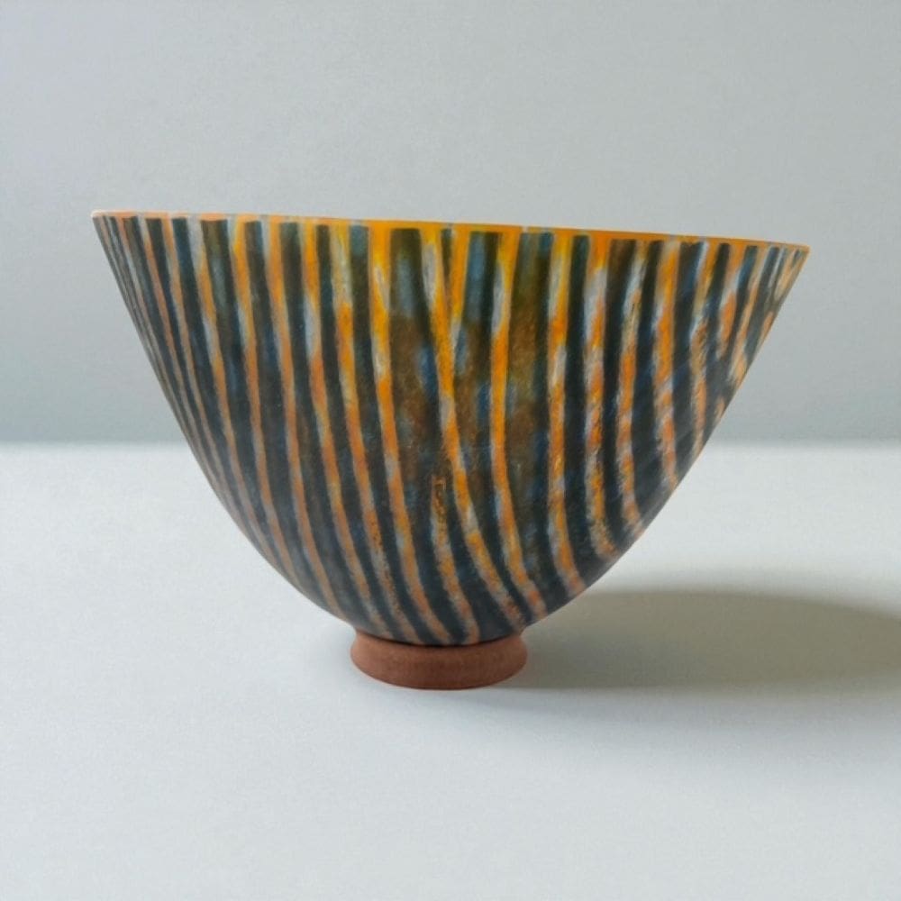 Kiln formed Glass Dropout Bowl Orange and Aventurine Blue - Image 2