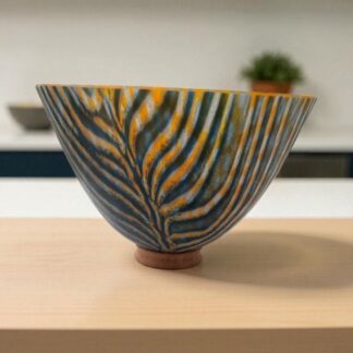 Kiln formed Glass Dropout Bowl Orange and Aventurine Blue