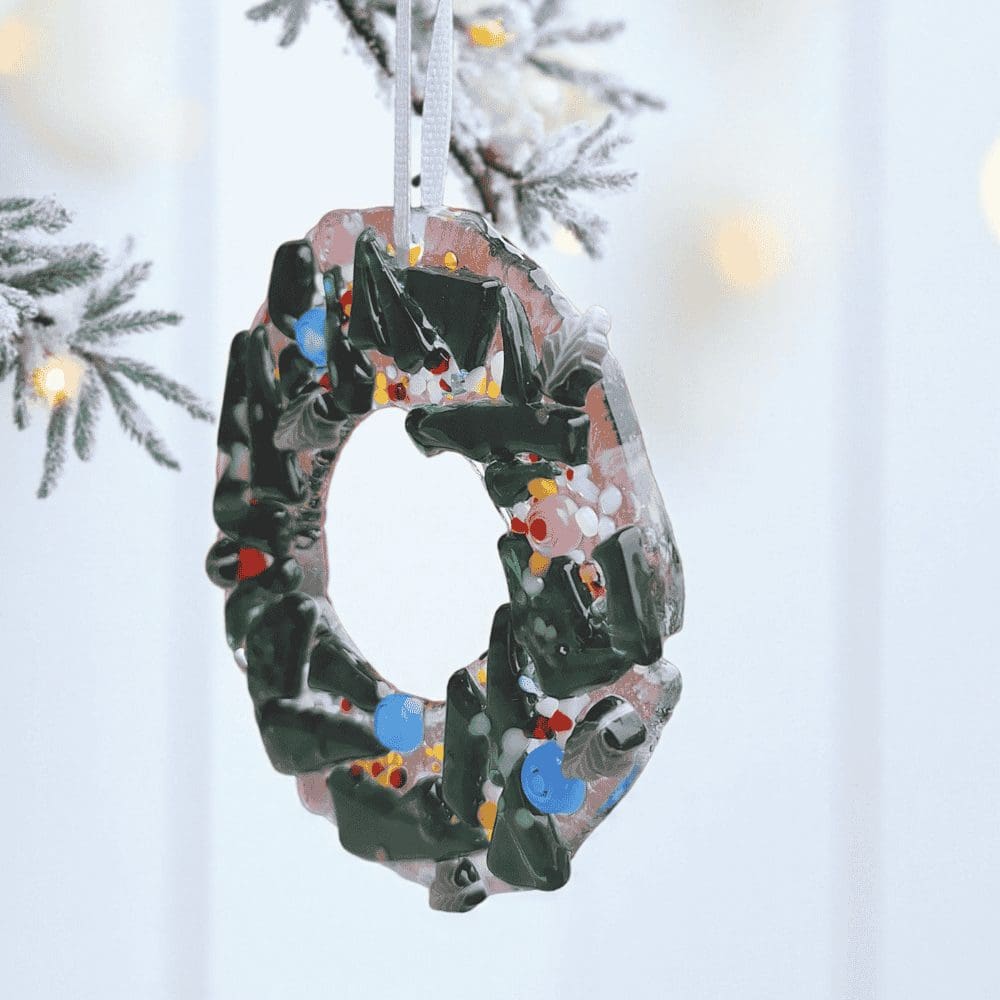 Fused Glass Christmas Wreath Ornament – Handmade UK - Image 5