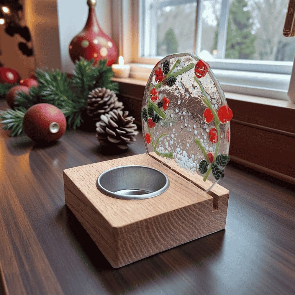 Fused Glass Robin Tealight Holder – Handmade Festive Gift - Image 3