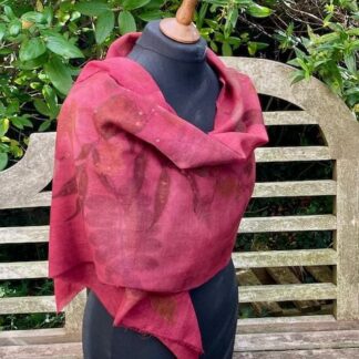 claret-red-organic-wool-scarf-botanically-printed-natural-dyes-marian-may-textile-art