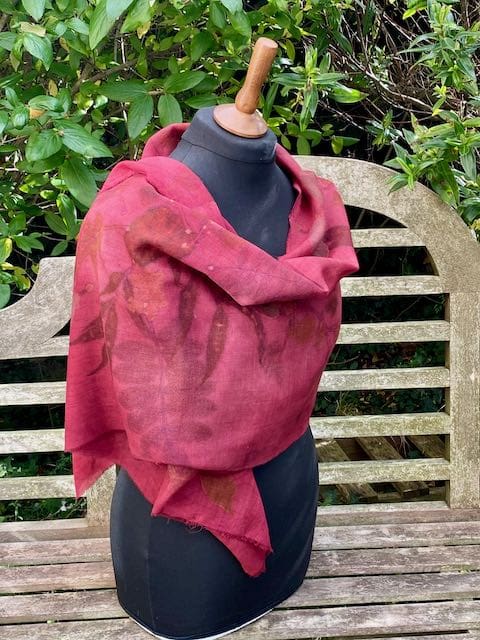 claret-red-organic-wool-scarf-botanically-printed-natural-dyes-marian-may-textile-art