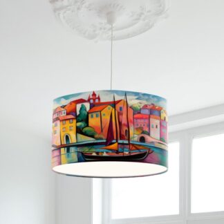 Bright Colourful Harbourside Print Lampshade - Multi Coloured Lightshade