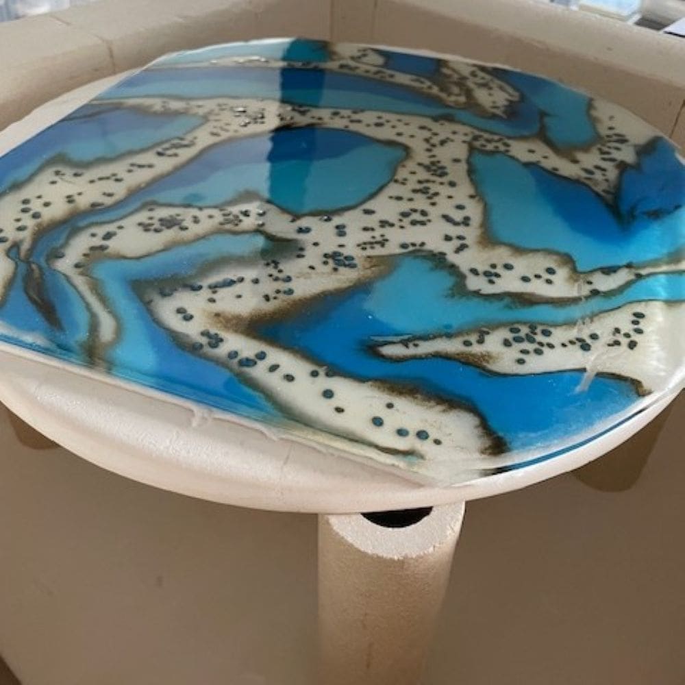 Kiln formed Glass Dropout Bowl Cyan and Blue 20cm - Image 4