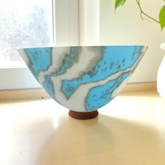 Kiln formed Glass Dropout Bowl Cyan and Blue 20cm
