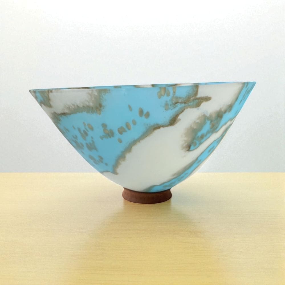 Kiln formed Glass Dropout Bowl Cyan and Blue 20cm - Image 2