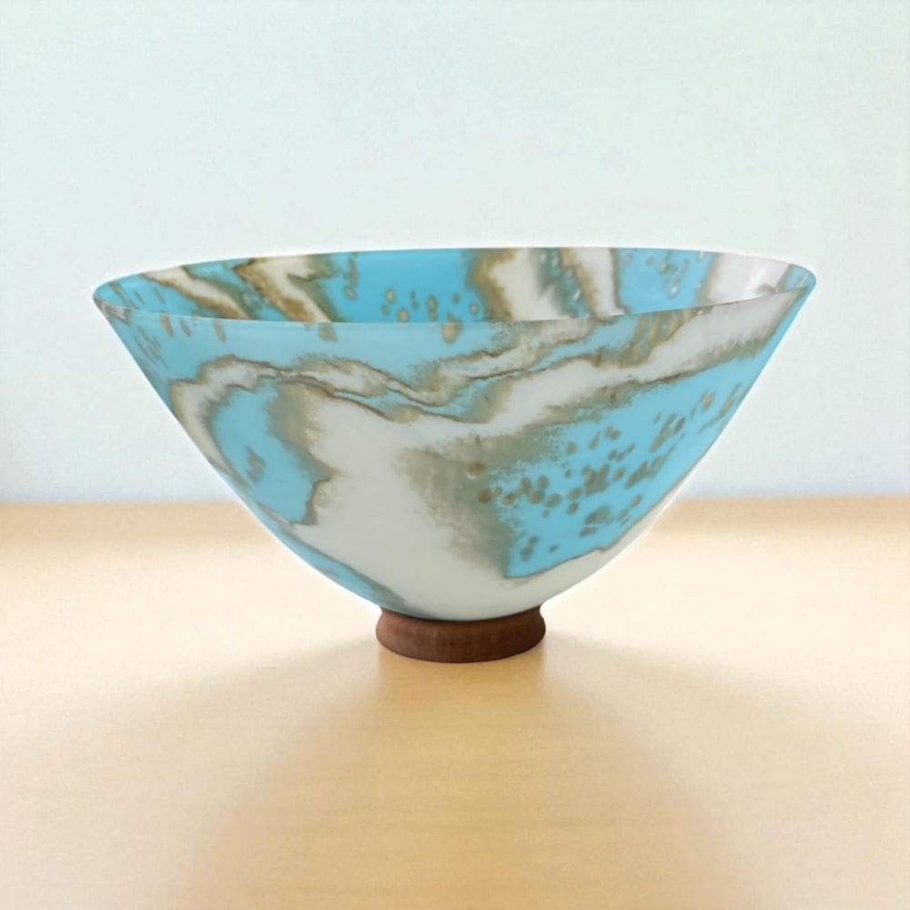 Kiln formed Glass Dropout Bowl Cyan and Blue 20cm - Image 3