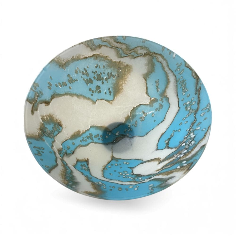 Kiln formed Glass Dropout Bowl Cyan and Blue 20cm - Image 6