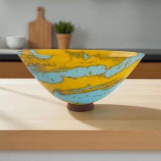 glass-bowl-blue-yellow-kilnformed
