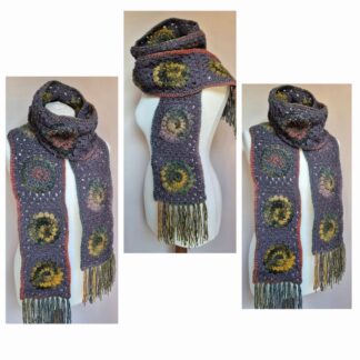 crochet boho scarf blues mustard