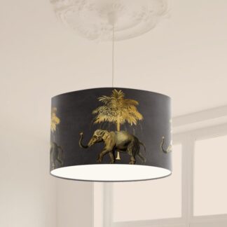 Elephant and Palm Print Lampshade - Black Brown Gold Design Lampshade