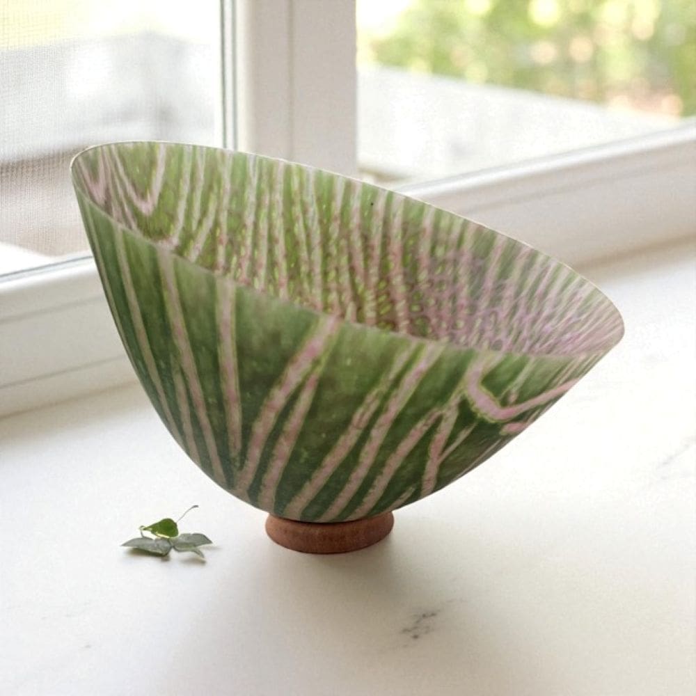 Kiln formed Glass Dropout Bowl Pink and Green - Image 4