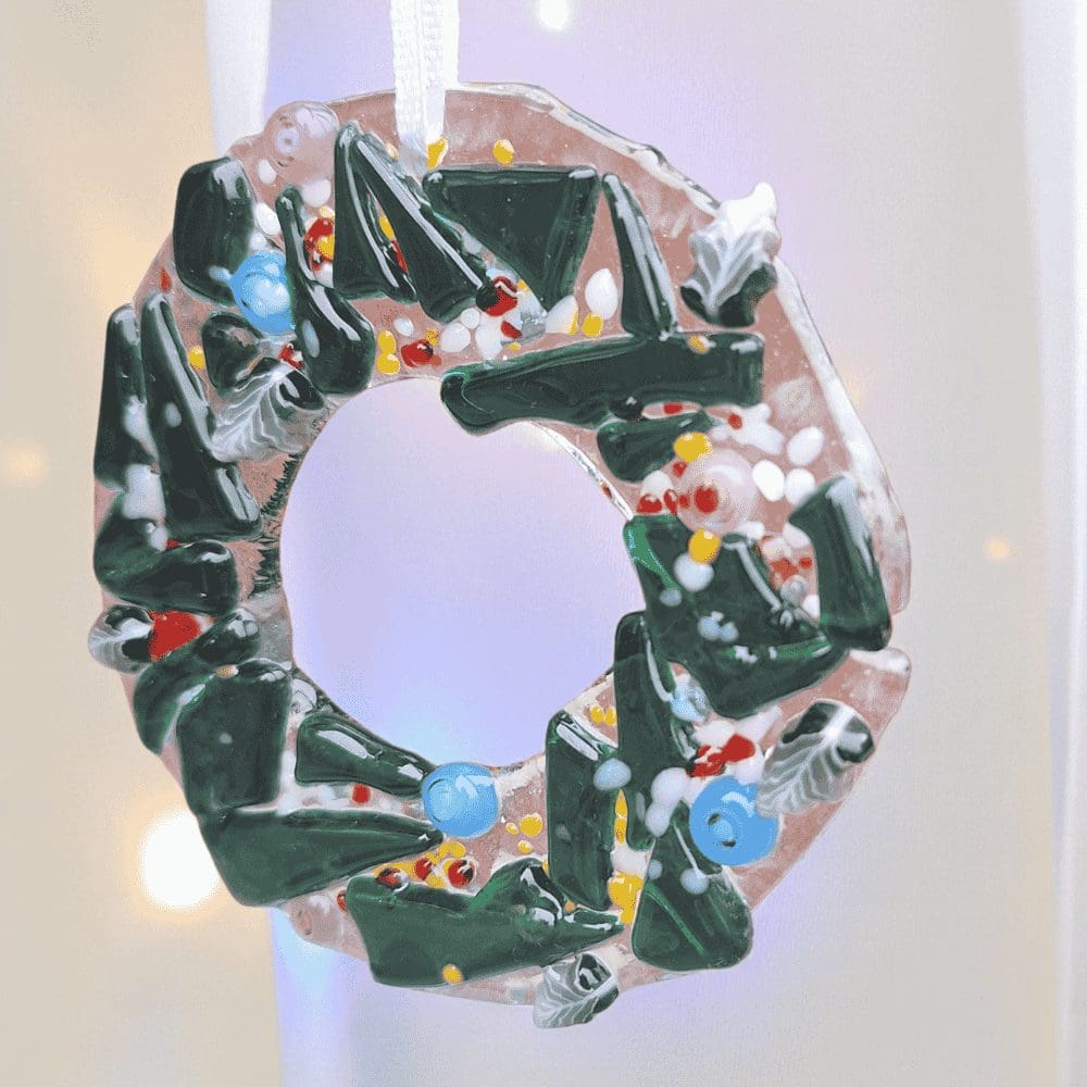 Fused Glass Christmas Wreath Ornament – Handmade UK - Image 8