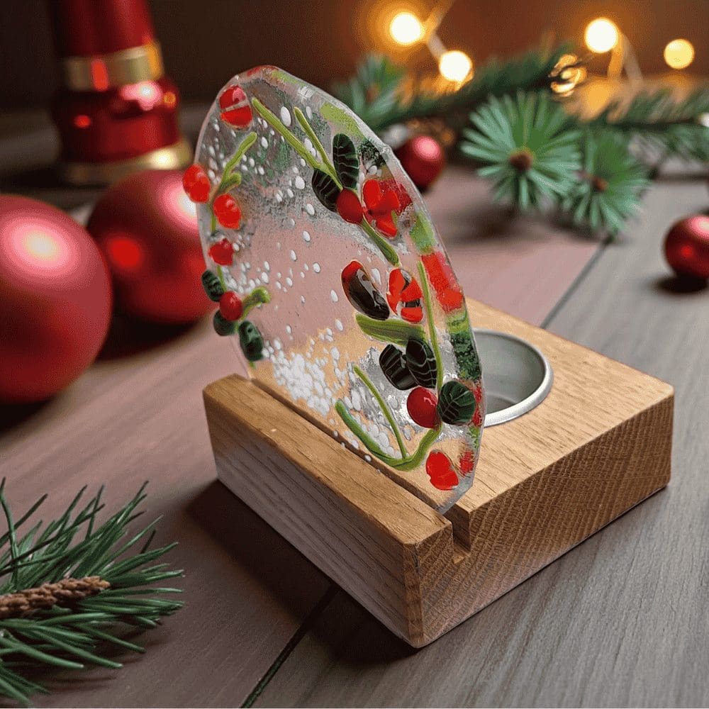 Fused Glass Robin Tealight Holder – Handmade Festive Gift - Image 7