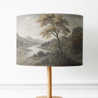 Vintage Landscape Scene Lampshade - Grey, Brown, Gold Lightshade
