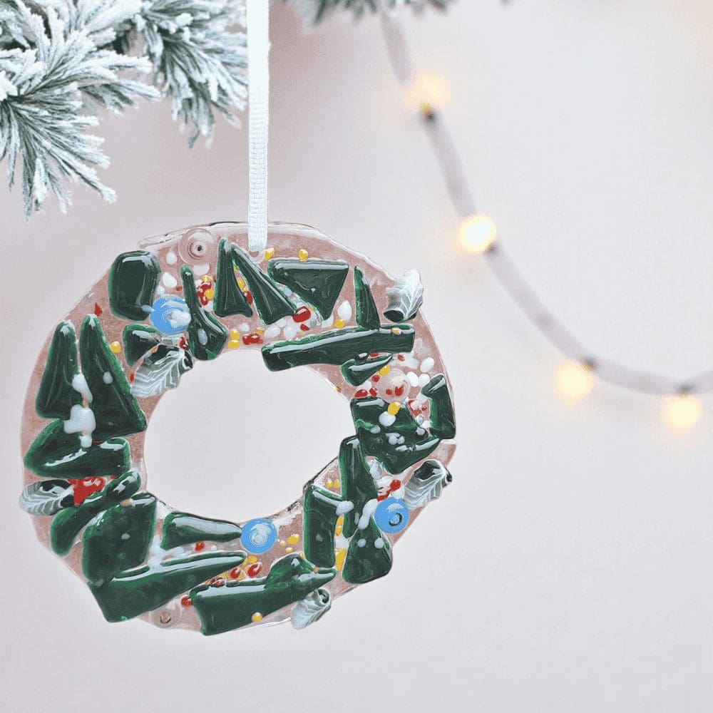 Fused Glass Christmas Wreath Ornament – Handmade UK - Image 7