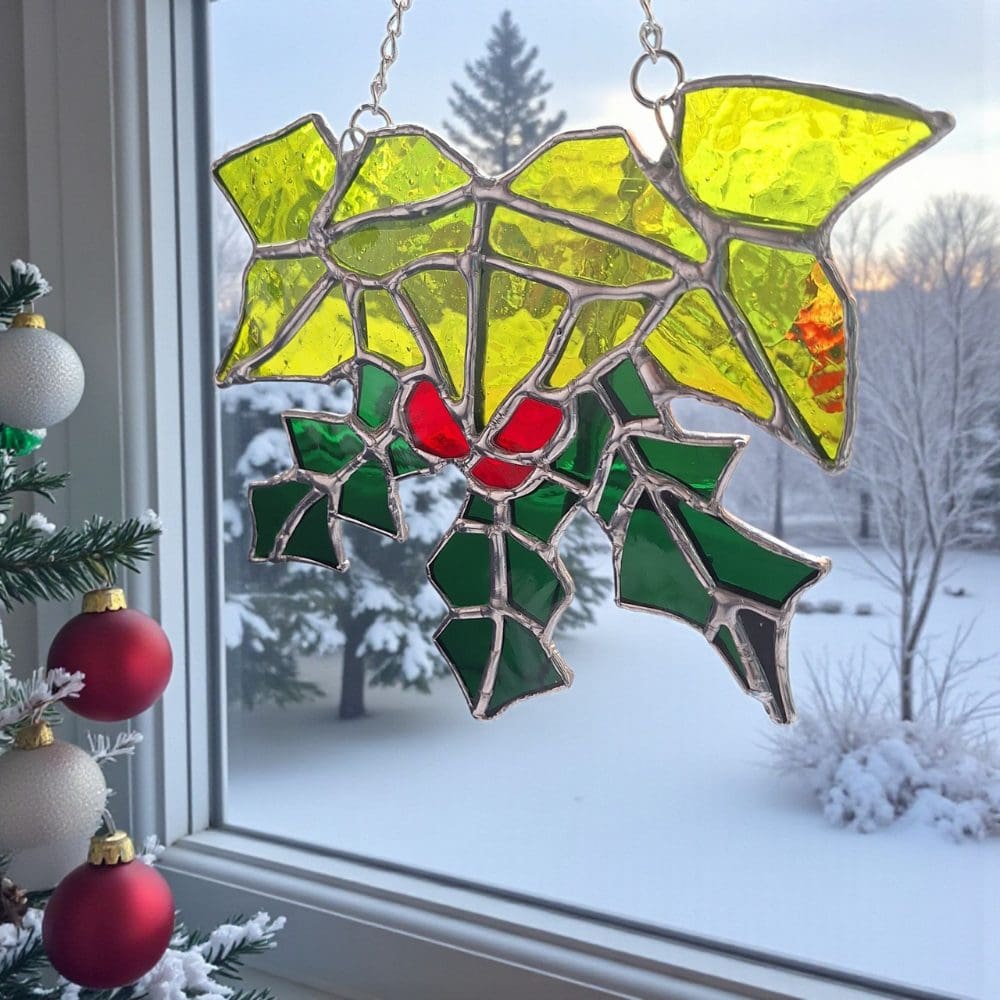 Unique Holly Ivy Stained Glass Suncatcher - Handmade UK Christmas Gift - Image 9
