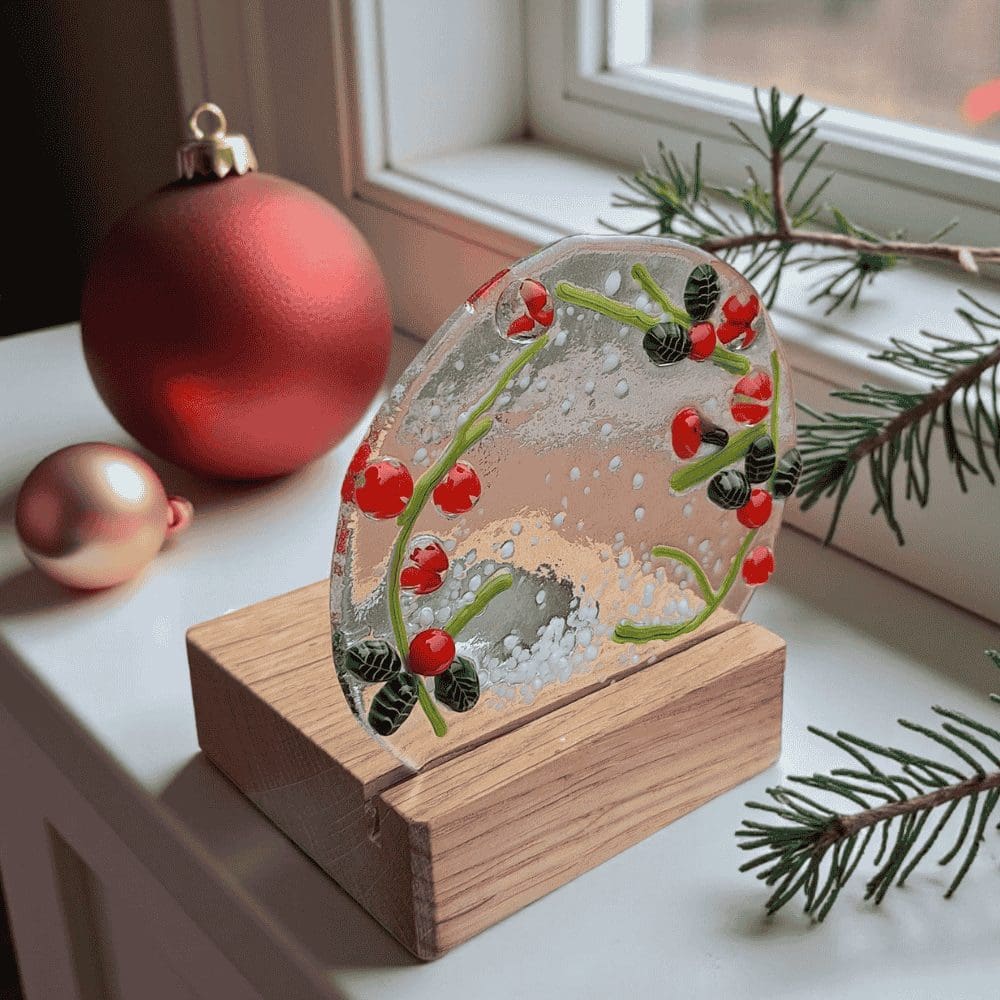 Fused Glass Robin Tealight Holder – Handmade Festive Gift - Image 9