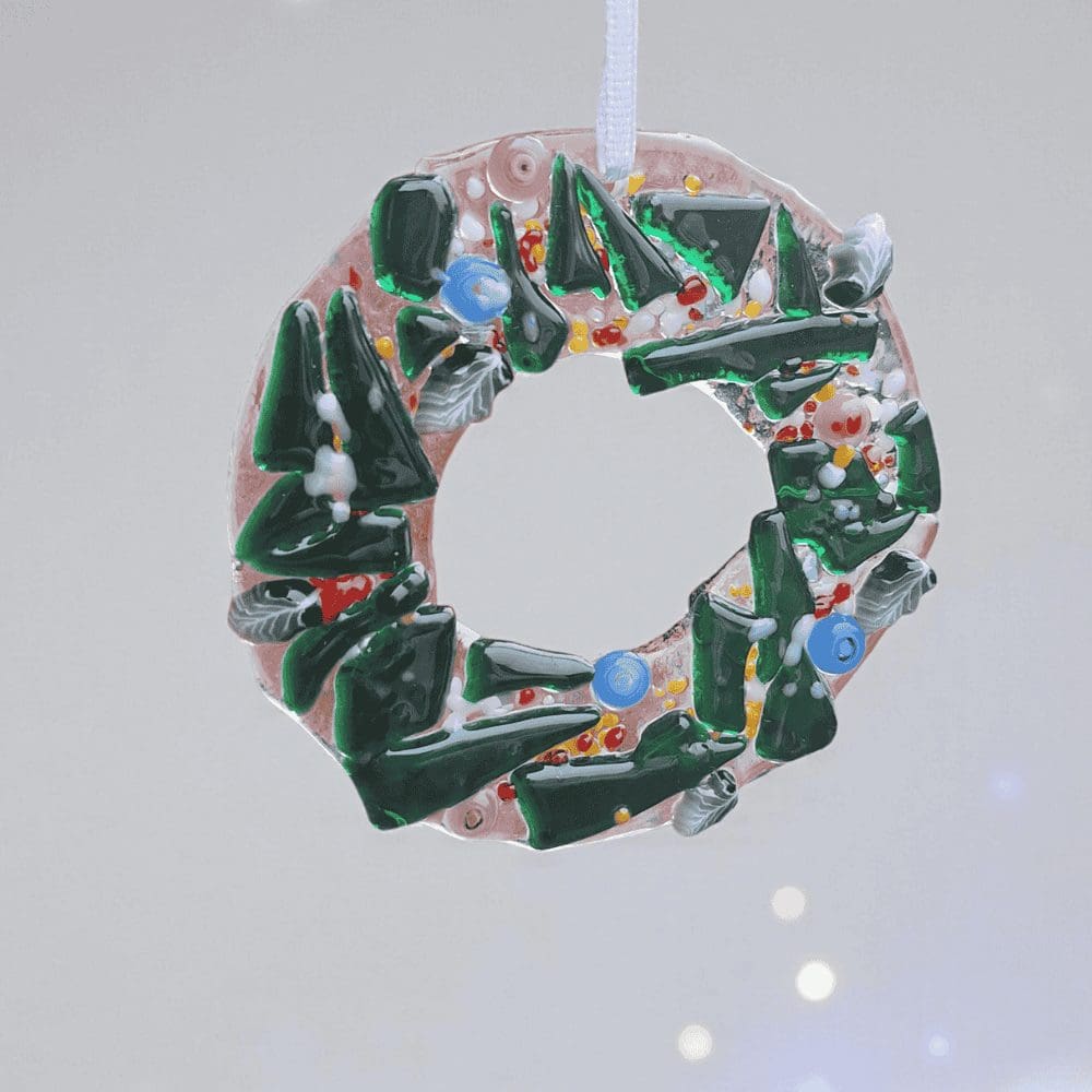 Fused Glass Christmas Wreath Ornament – Handmade UK - Image 6