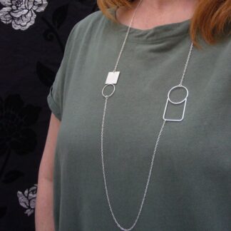 handmade recycled sterling silver circle and square necklace