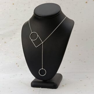 handmade recycled sterling silver wire circle and square lariat style necklace