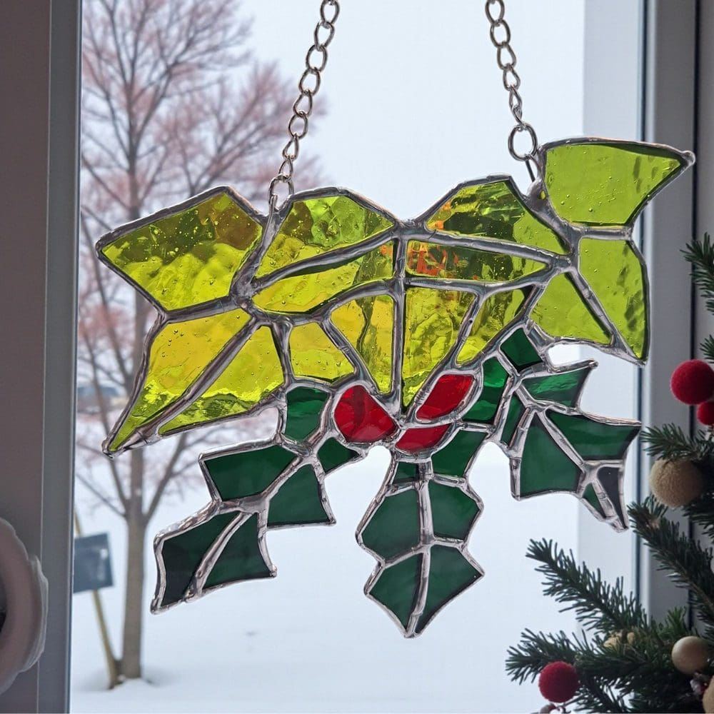 Unique Holly Ivy Stained Glass Suncatcher - Handmade UK Christmas Gift - Image 5