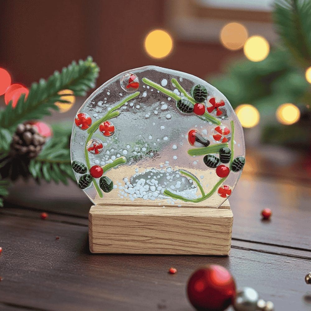 Fused Glass Robin Tealight Holder – Handmade Festive Gift - Image 6