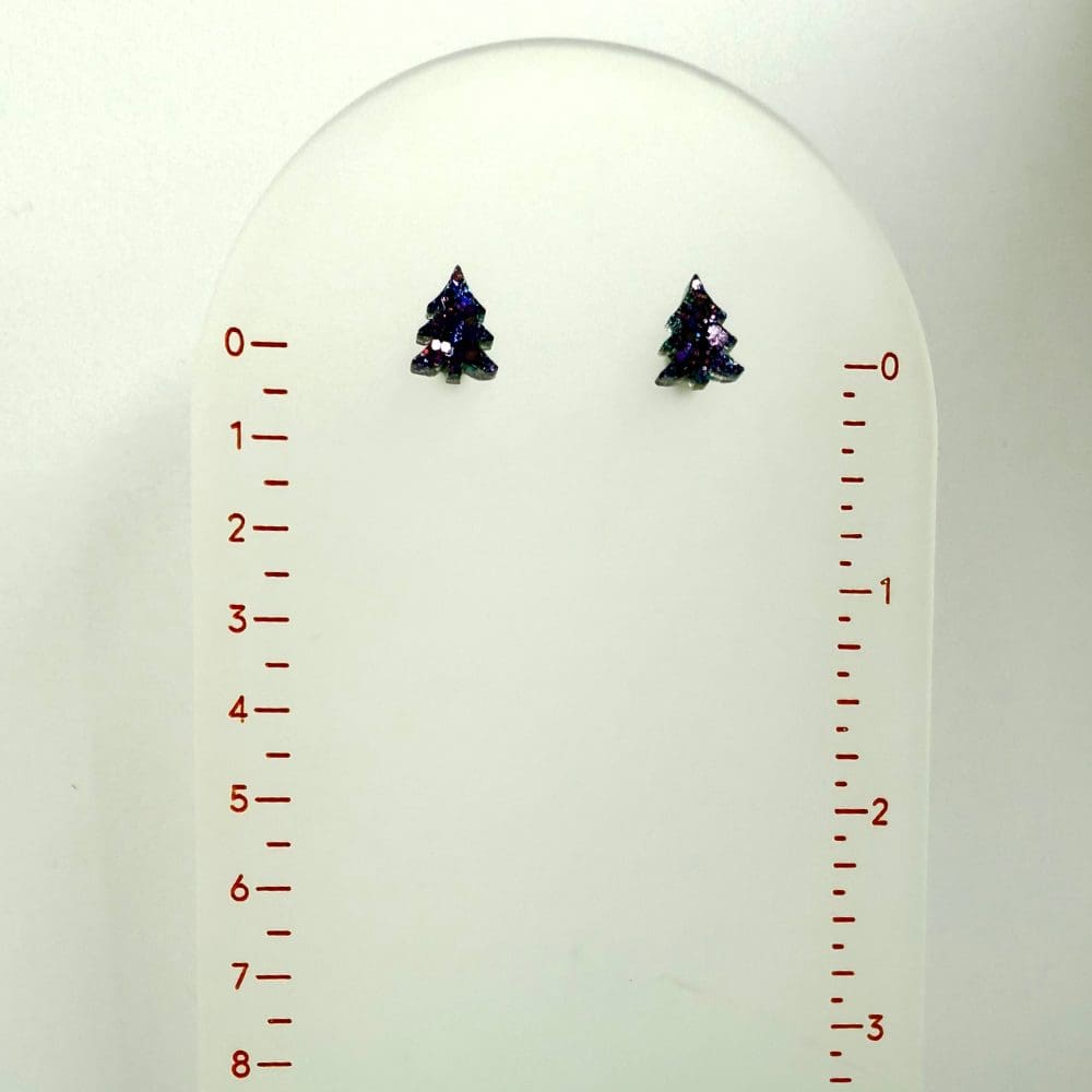 Purple Glitter Christmas Tree Stud Earrings - Cute Festive gift - Image 4