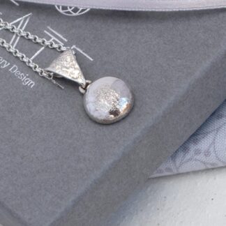 Handmade Silver Dust Pebble Pendant in Argentium Silver, Textured Silver Necklace UK