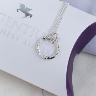 Hammered Silver Circle Necklace, Handmade in the UK with Sterling Silver Chain