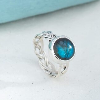Celtic Silver Ring with large blue Labradorite gemstone