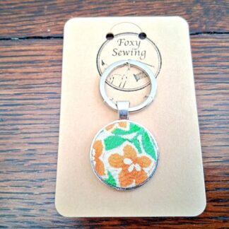 Floral keyrings made from recycled silk kimonos - Blue and orange