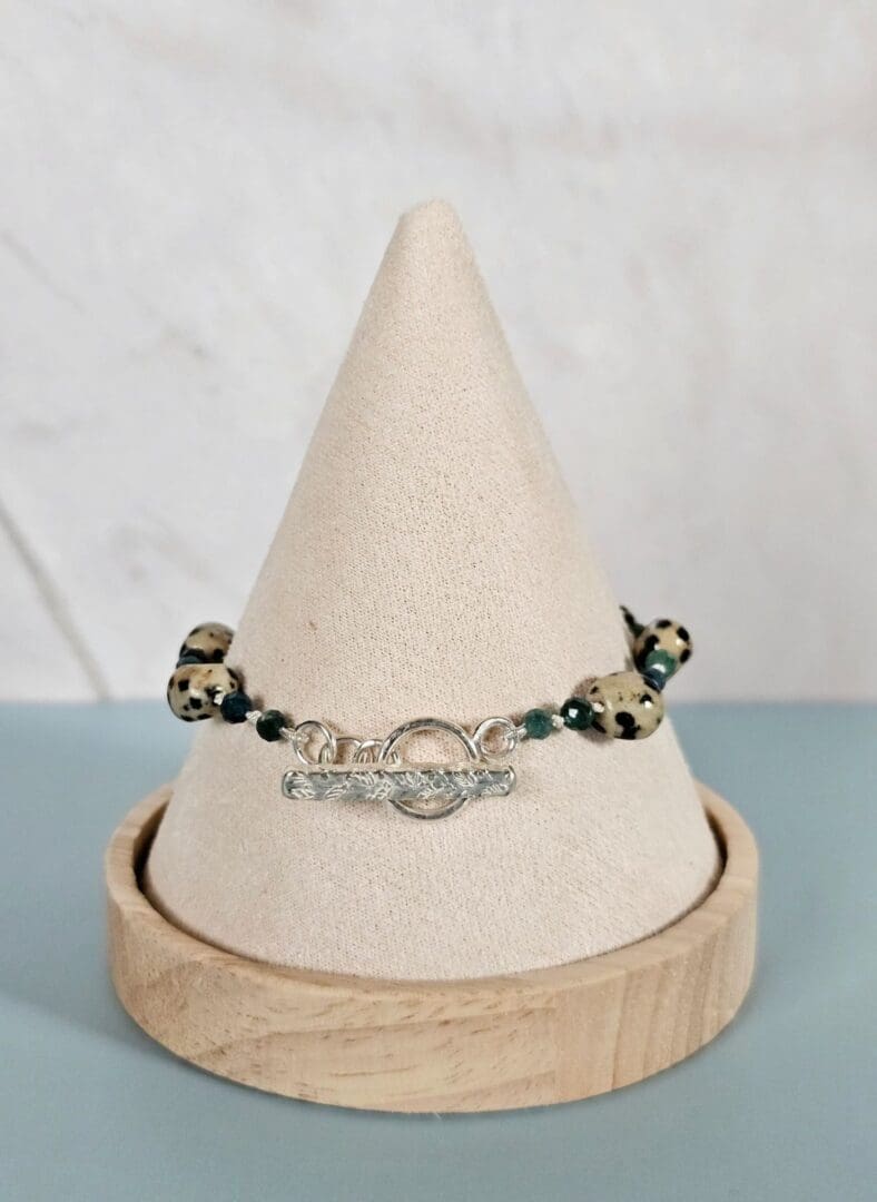 Blue tourmaline & Dalmatian jasper gemstone bracelet, silver toggle, Isobel Kelly Jewellery