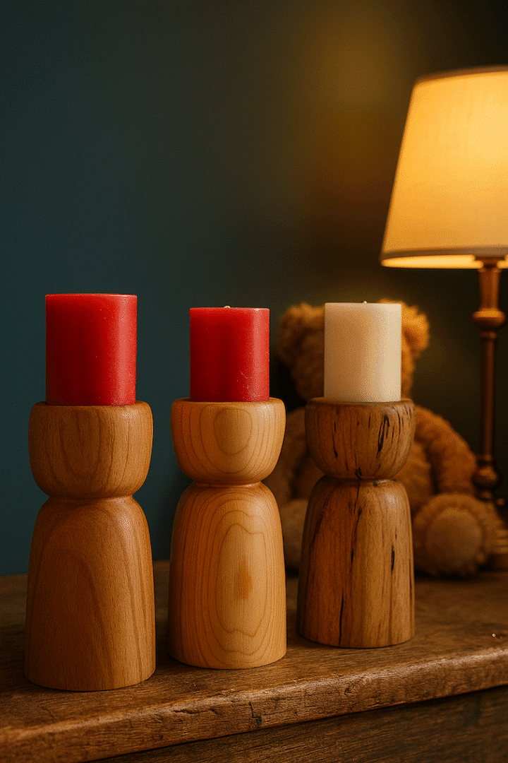 Wooden Pillar Candle Holder in Yew or Spalted Beech