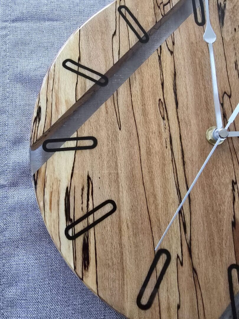 Handcrafted Spalted Beech Wall Clock with Clear Resin Inset - Image 3