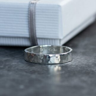 Hammered Sterling Silver Band bright and shiny with a gift box