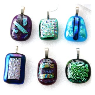 Dichroic Fused Glass Pendant Silver Chain Choice Set A001