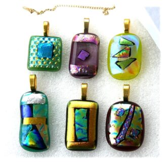 Dichroic fused glass pendants gold chain choice of design