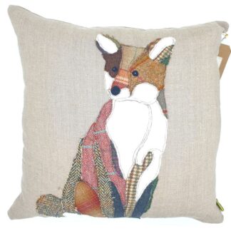 Tweed applique fox on a linen cushion