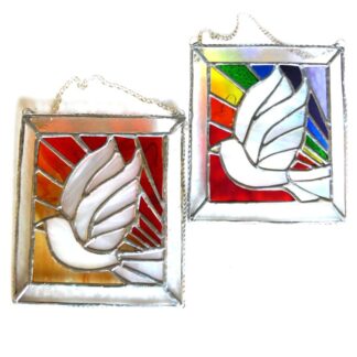 Dove framed stained glass picture suncatcher sunset rainbow